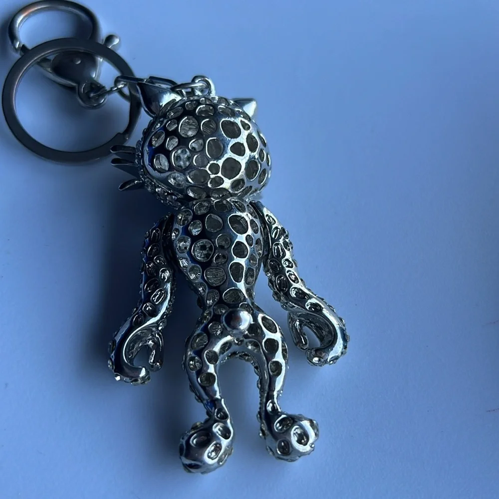 Sparkling Silver Cat Keychain